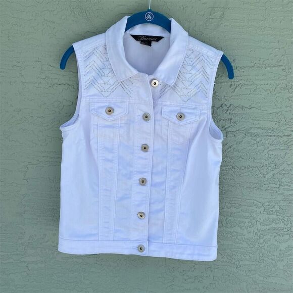 Baccini Women's Sleeveless White Denim Vest Size S Button-Down Classic C… - Picture 1 of 9